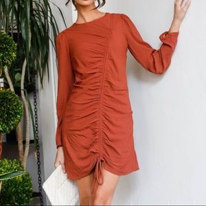 Terracotta asymmetric front lace tie mini dress